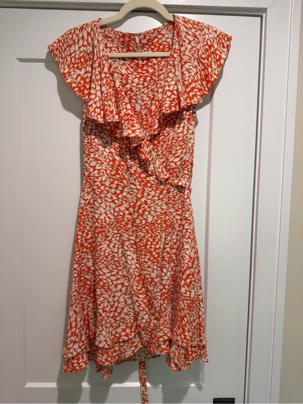 Free People Orange and White Ruffle Wrap Midi Dress Size Small Petite